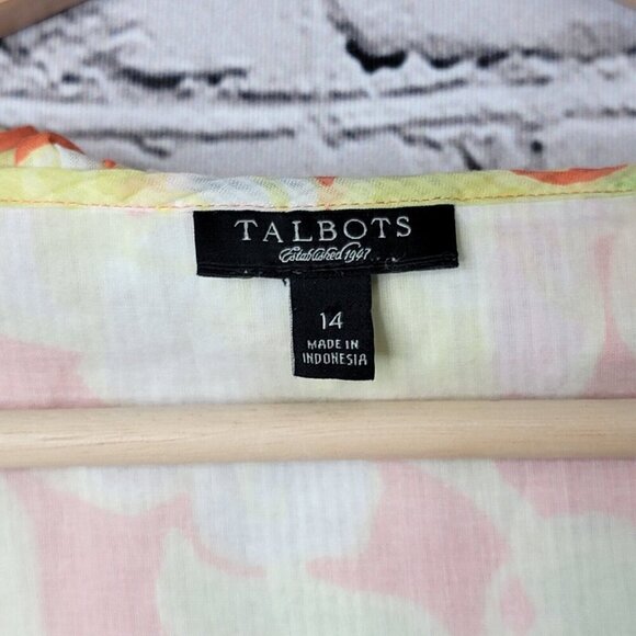 Talbots 100% Cotton Orange Green Ruffle Collar Sleeveless Blouse Size 14 - Picture 6 of 10